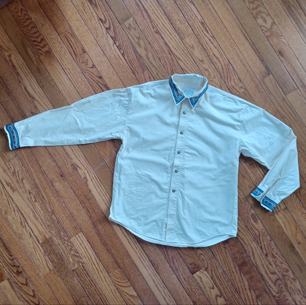 Vintage Segrets Sun Prints Embroidered Aztec Print Thick Cotton Shirt Size S